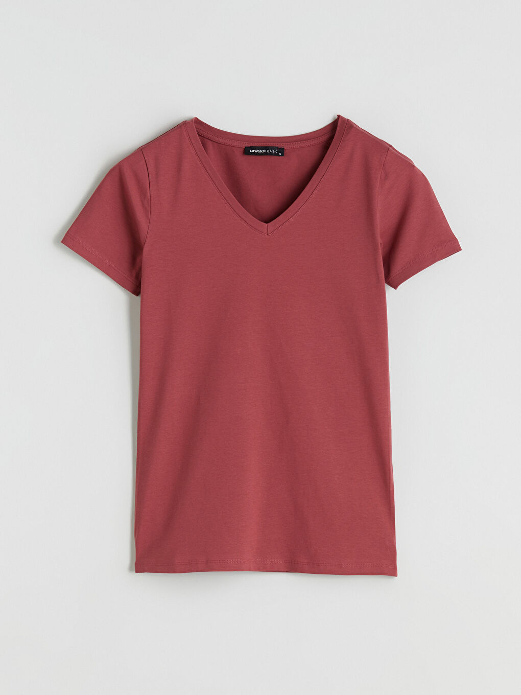 Pembe V Yaka Kadın Tişört-4
