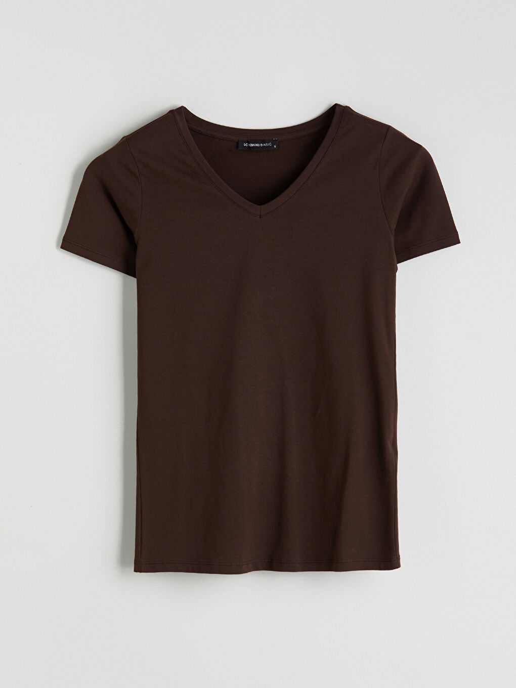 Kahverengi V Yaka Kadın Tişört-4