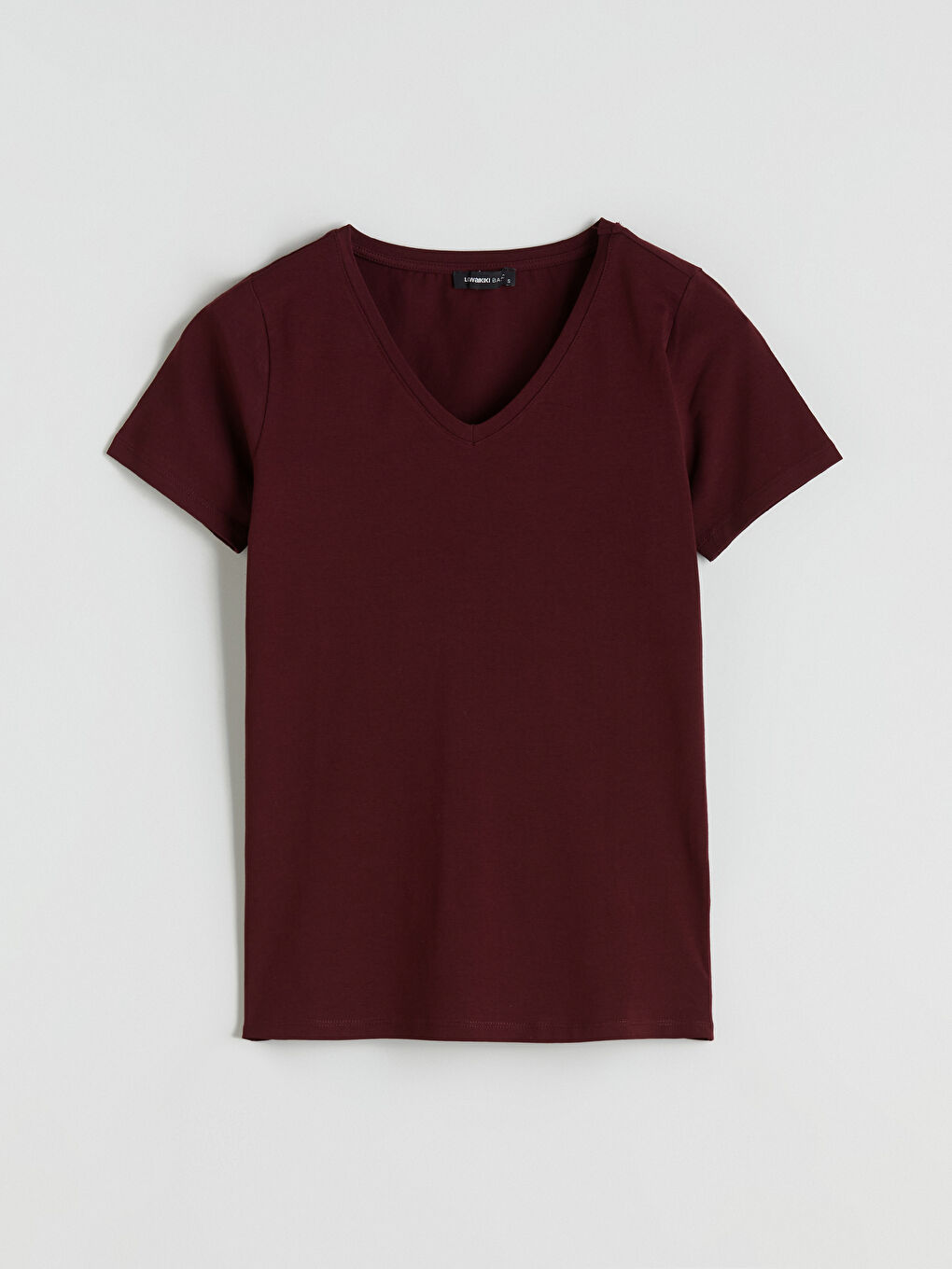 Mürdüm V Yaka Kadın Tişört-4