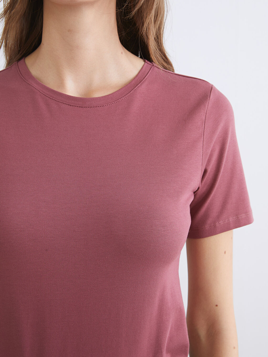 Pembe Bisiklet Yaka Kadın Tişört-2