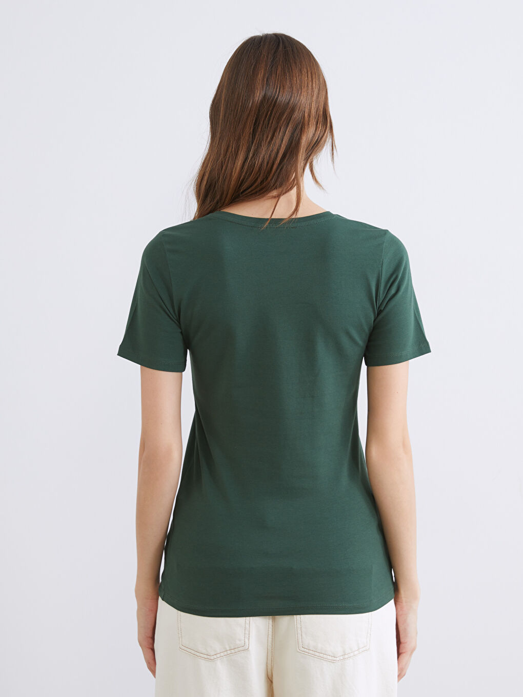 Yeşil Bisiklet Yaka Kadın Tişört-3