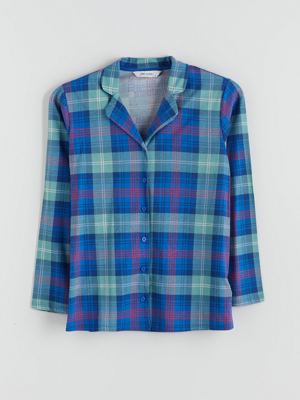 Lacivert Gömlek Yaka Ekose Kadın Pijama Üst