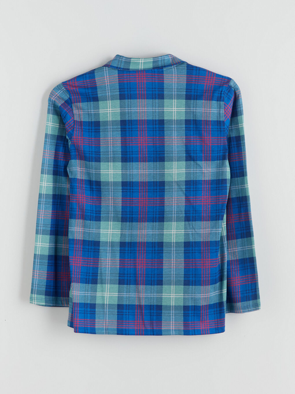 Lacivert Gömlek Yaka Ekose Kadın Pijama Üst-1