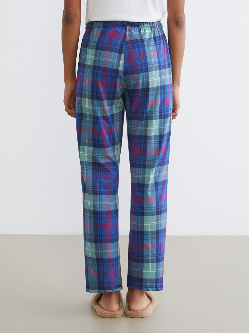 Lacivert Beli Lastikli Ekose Kadın Pijama Altı-3