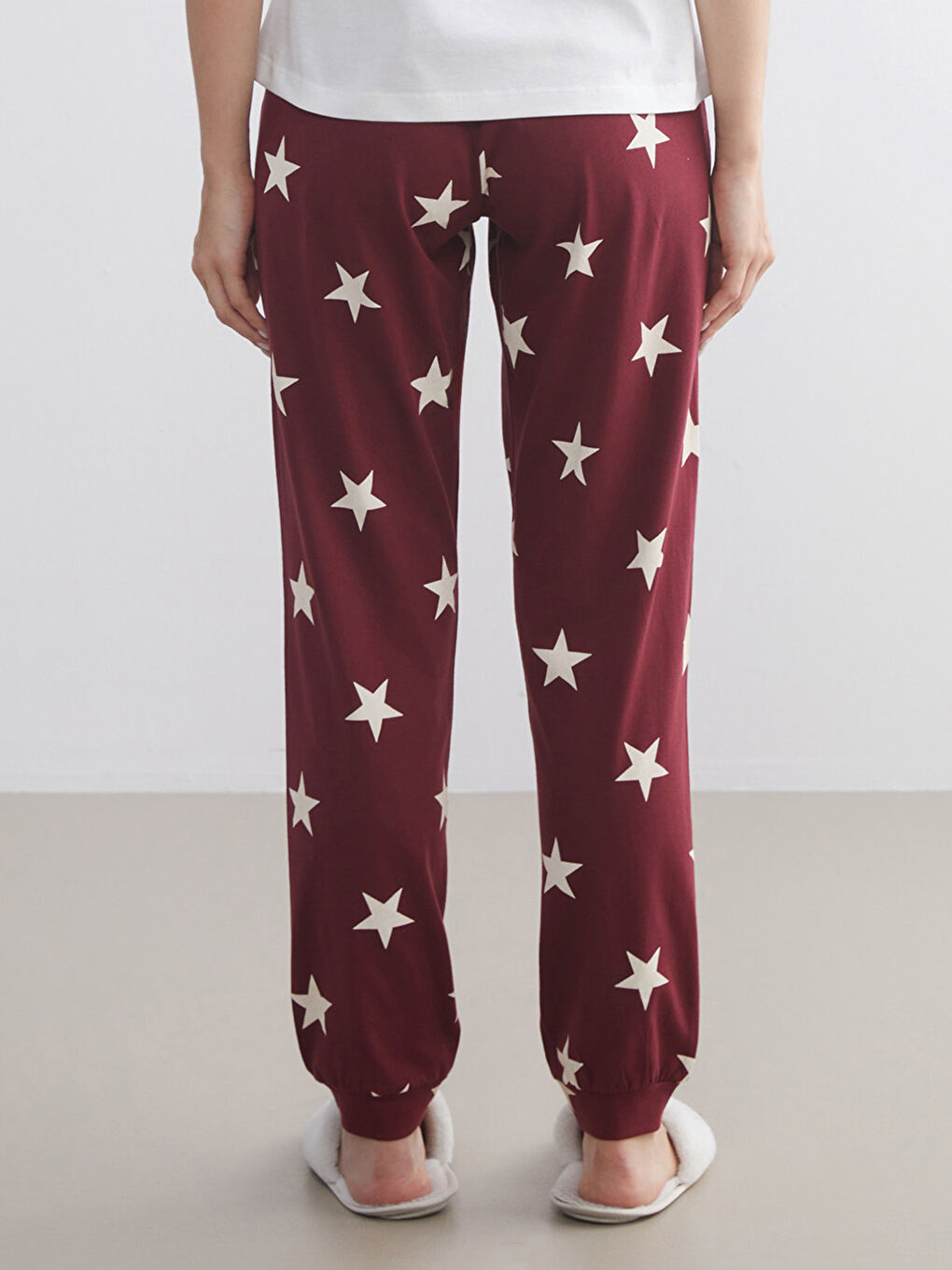 Bordo Beli Lastikli Baskılı Kadın Jogger Pijama Altı-1