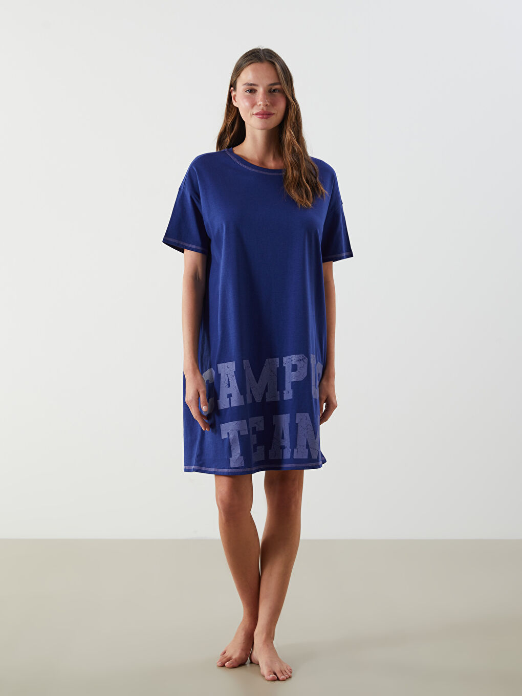 LCW Young Crew Neck Printed Women's Nightdress -W53677Z8-HKW