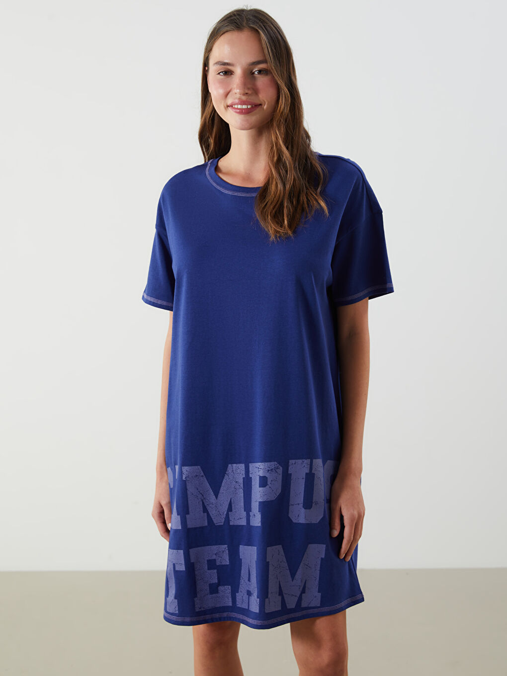 LCW Young Crew Neck Printed Women's Nightdress -W53677Z8-HKW