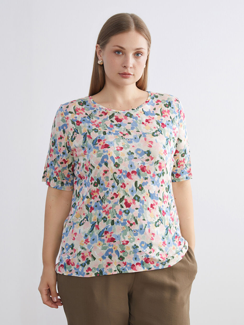Crew Neck Floral Women's T-Shirt-1