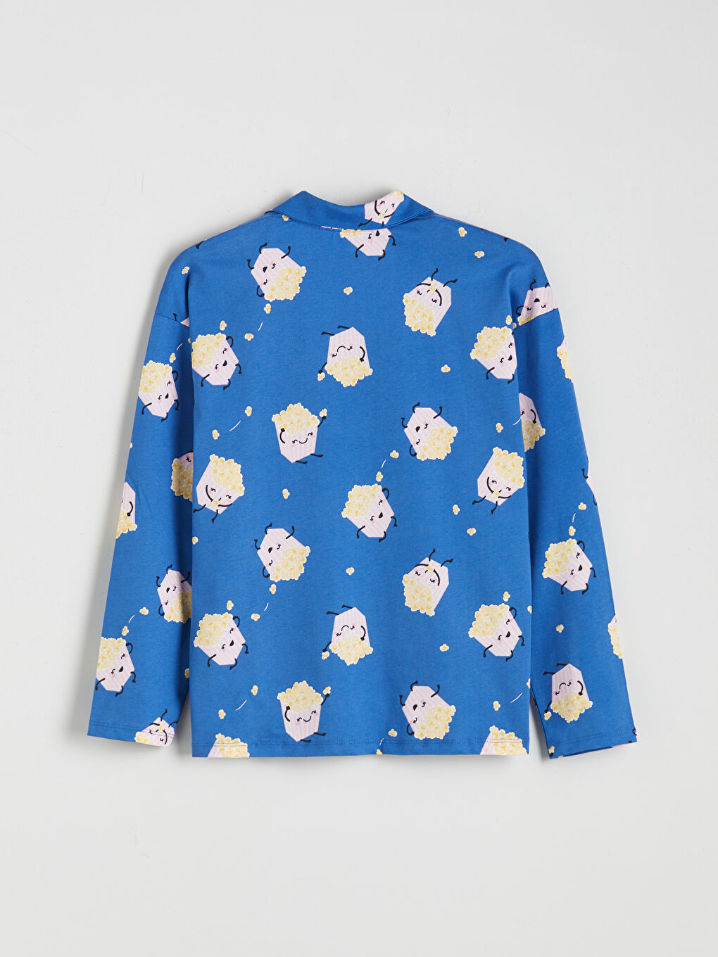 Mavi Gömlek Yaka Desenli Kadın Pijama Üstü-1