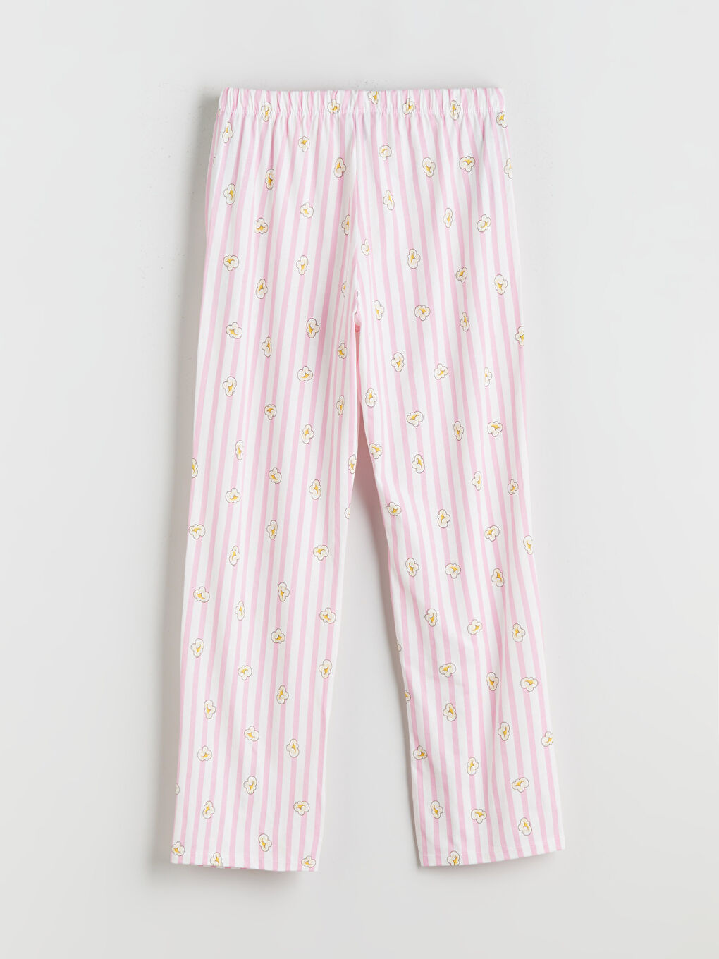 Ekru Beli Lastikli Fiyonk Desenli Kadın Pijama Altı-1