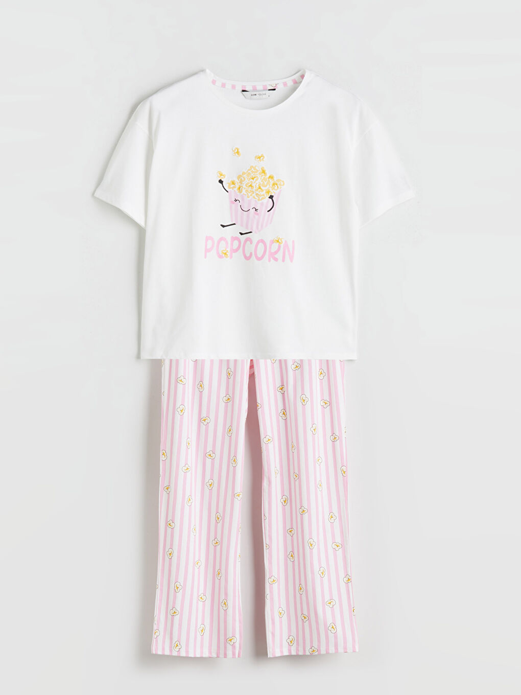 Ekru Bisiklet Yaka Baskılı Kadın Pijama Takımı-4