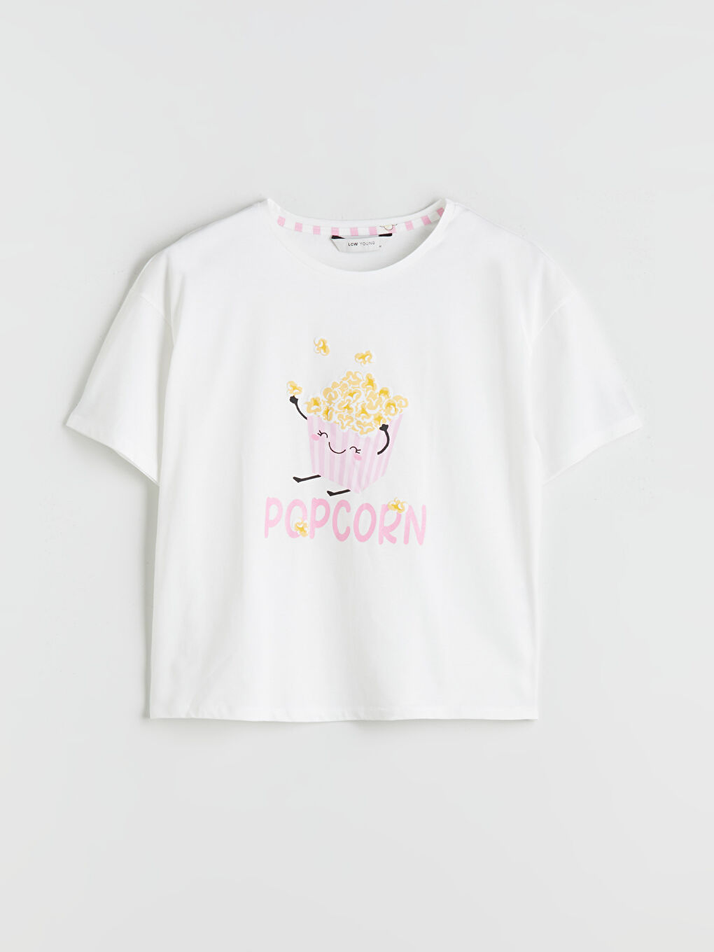 Ekru Bisiklet Yaka Baskılı Kadın Pijama Takımı-5