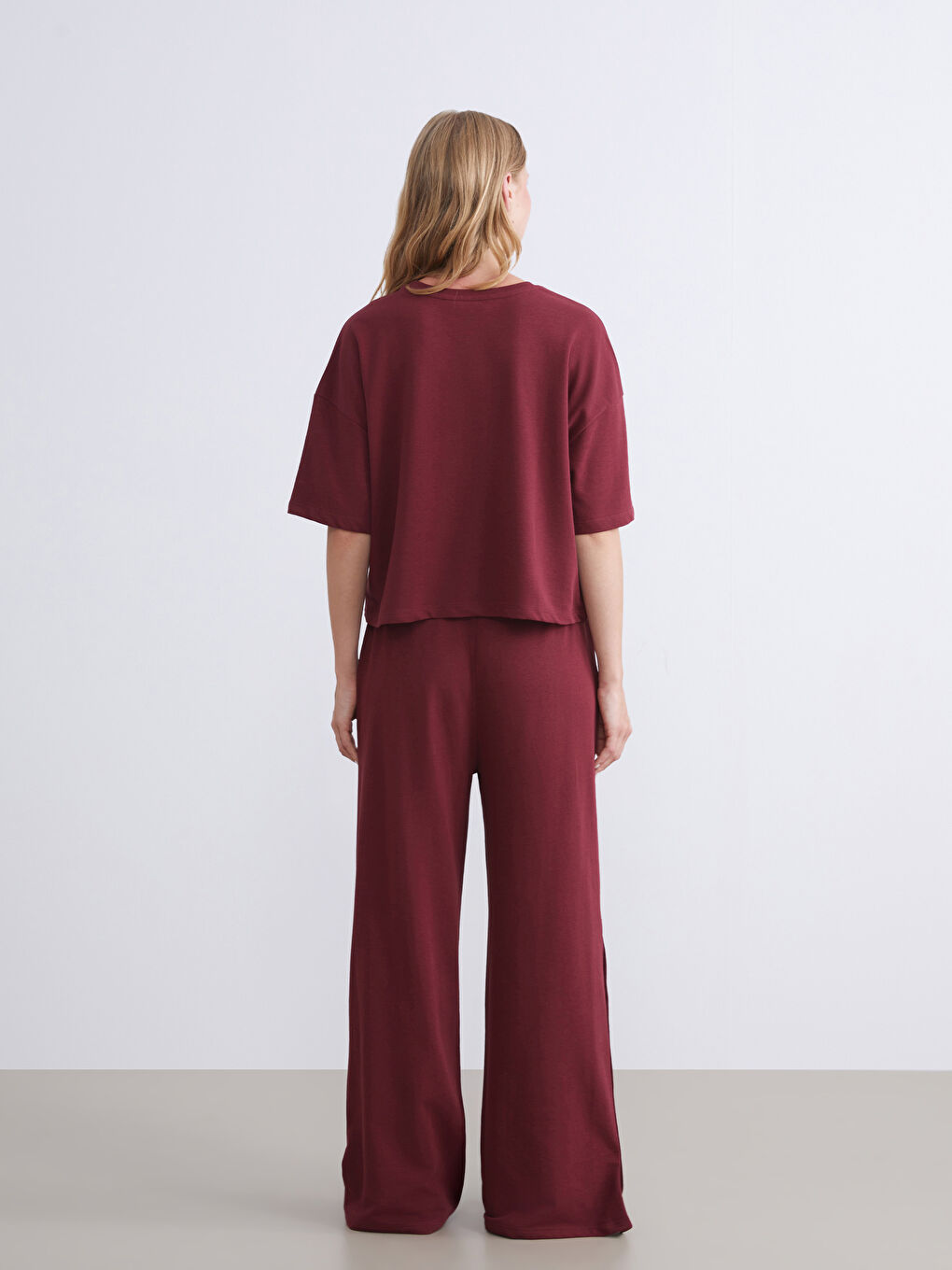 Bordo Bisiklet Yaka New York Baskılı Kadın Pijama Takımı-3