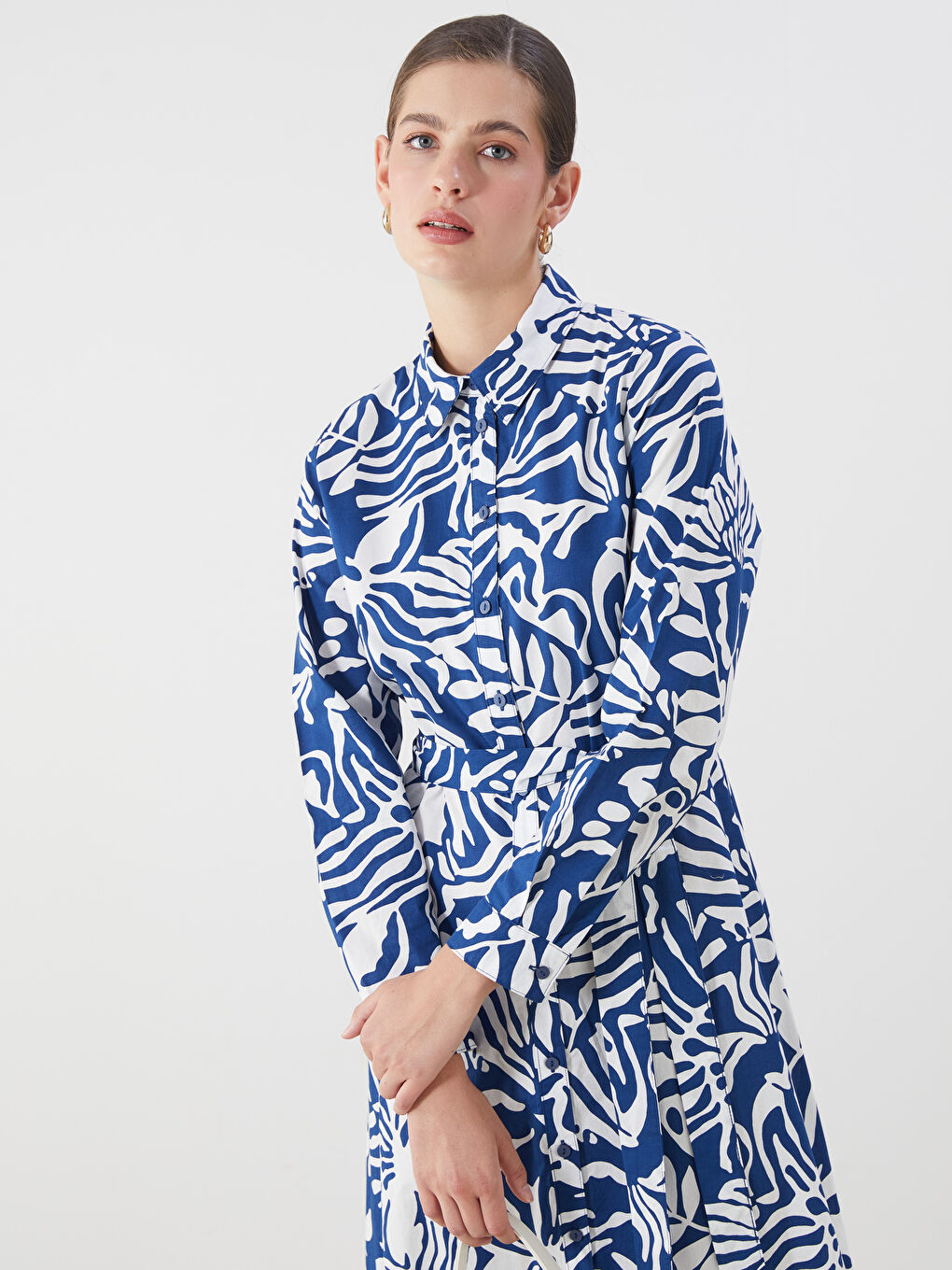 LCWAIKIKI Classic Patterned Poplin Shirt Dress -W53738Z8-LQQ