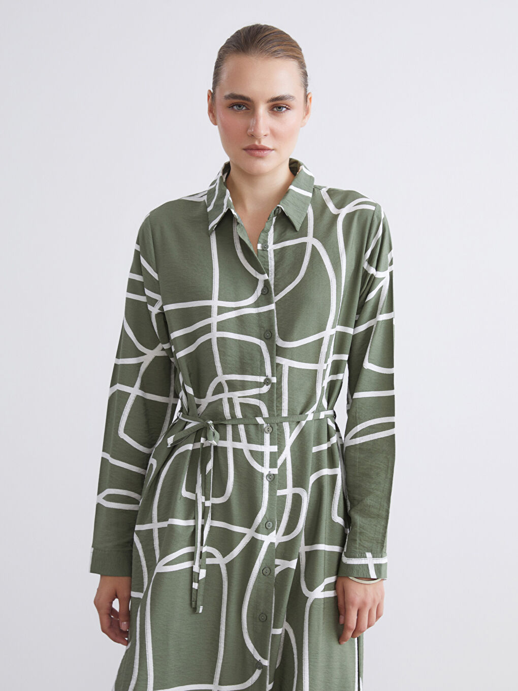 LCWAIKIKI Classic Patterned Shirt Dress -W53740Z8-LRR
