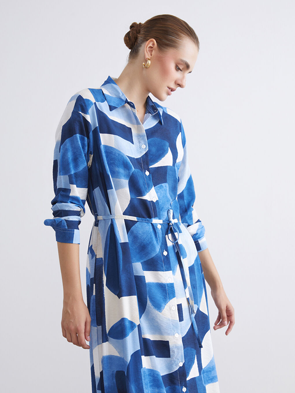 LCWAIKIKI Classic Patterned Shirt Dress -W53740Z8-LSJ