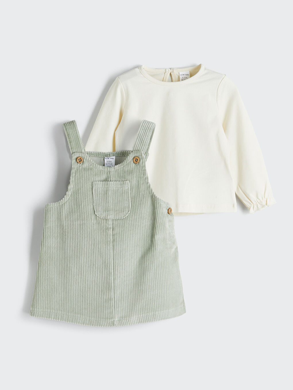 LCW baby Crew Neck Velvet Baby Girls Blouse and Overalls 2 Pack -W53763Z1-QTZ