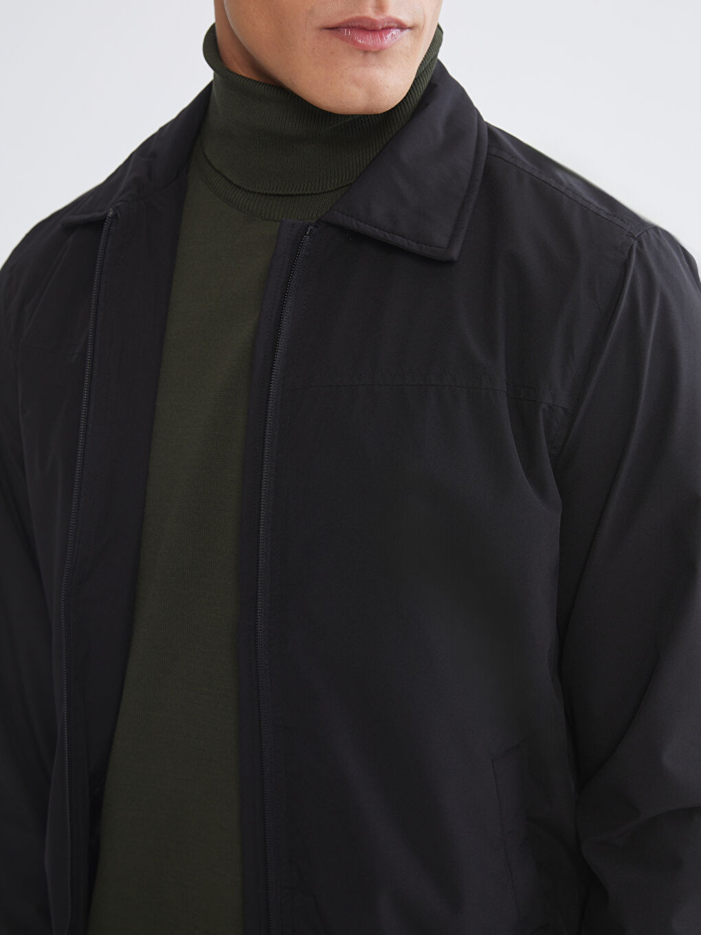 Siyah Standart Kalıp Gömlek Yaka Erkek Mont-2