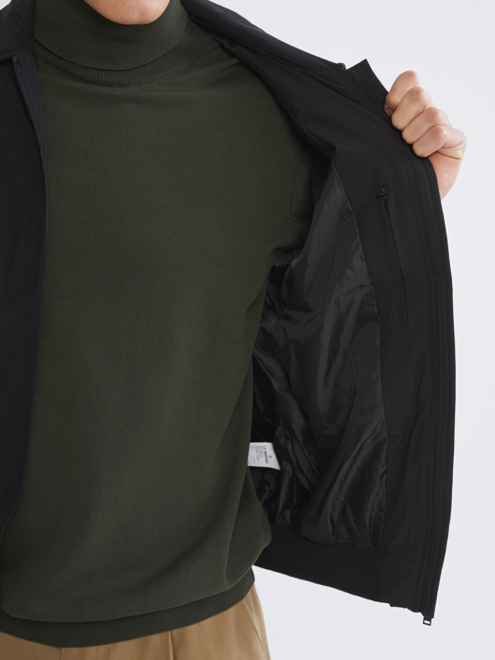 Siyah Standart Kalıp Gömlek Yaka Erkek Mont-3