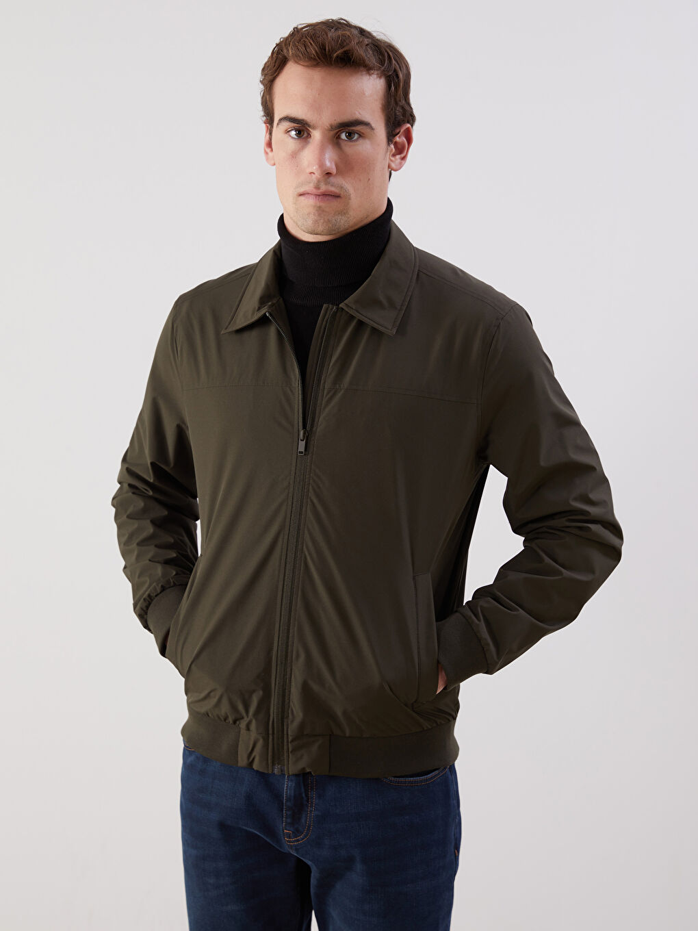 Haki Standart Kalıp Gömlek Yaka Erkek Mont