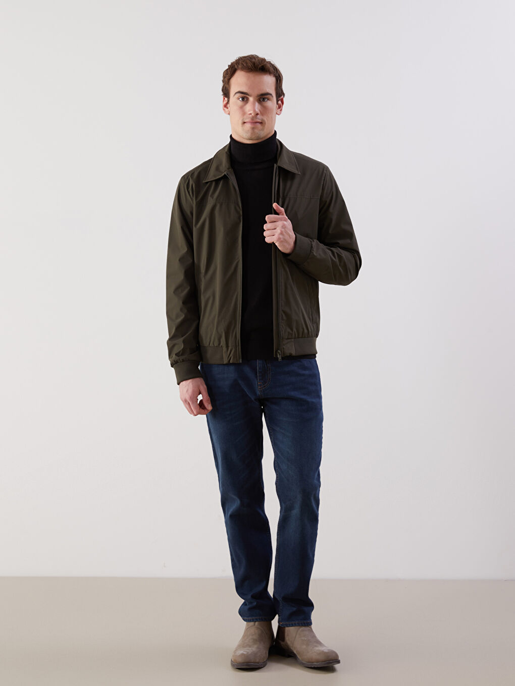 Haki Standart Kalıp Gömlek Yaka Erkek Mont-1