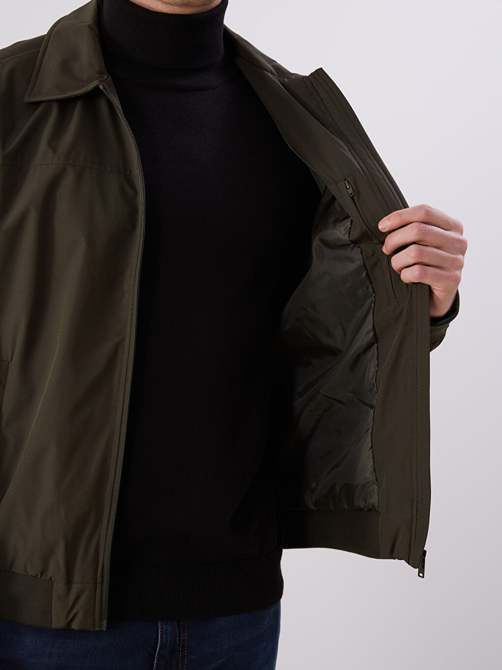 Haki Standart Kalıp Gömlek Yaka Erkek Mont-2