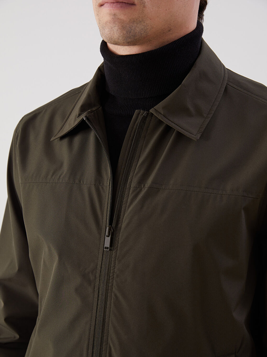 Haki Standart Kalıp Gömlek Yaka Erkek Mont-3