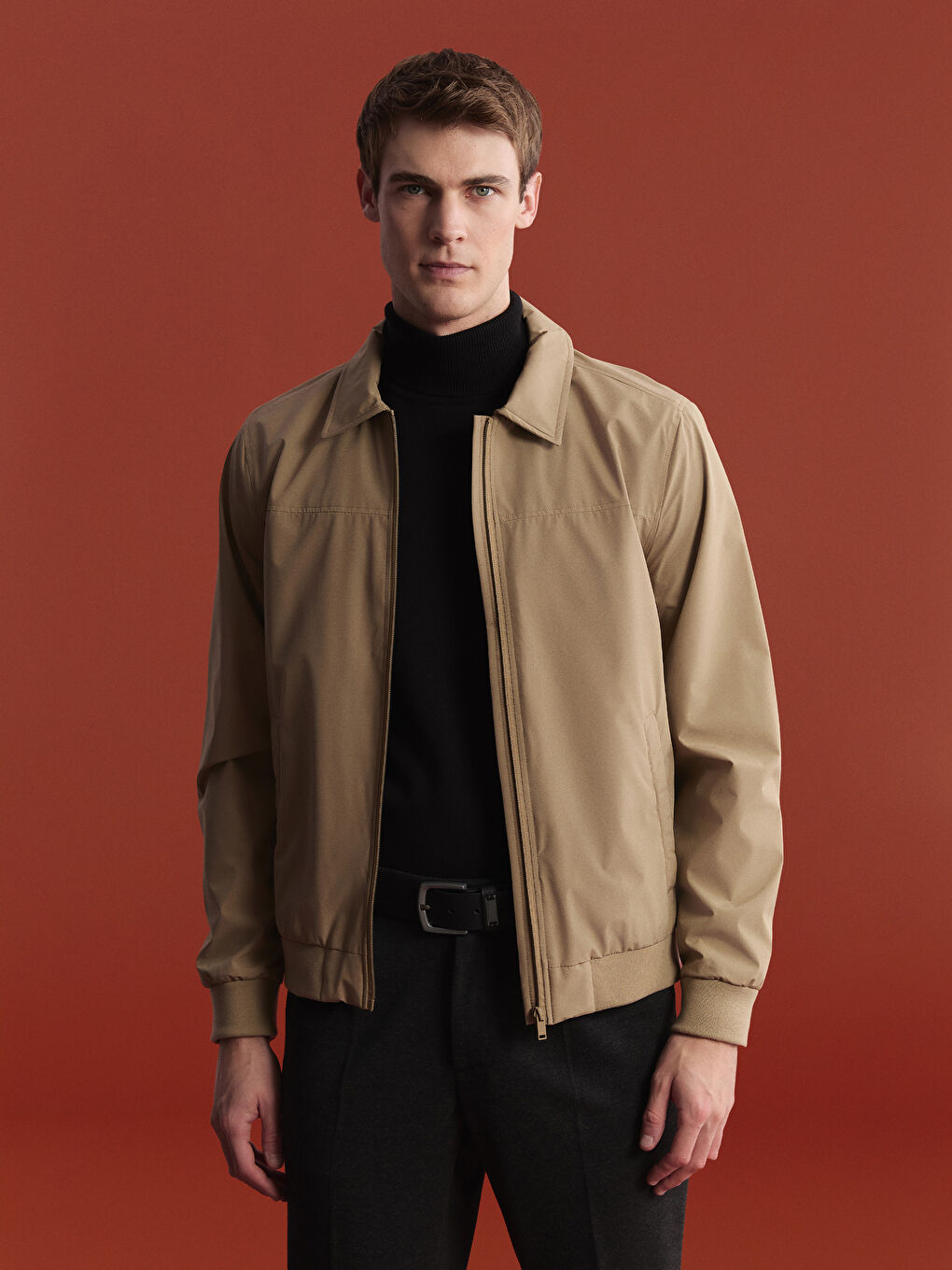 Bej Standart Kalıp Gömlek Yaka Erkek Mont