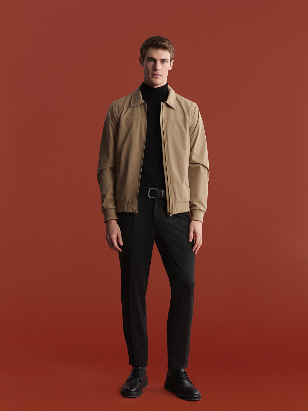 Bej Standart Kalıp Gömlek Yaka Erkek Mont-1