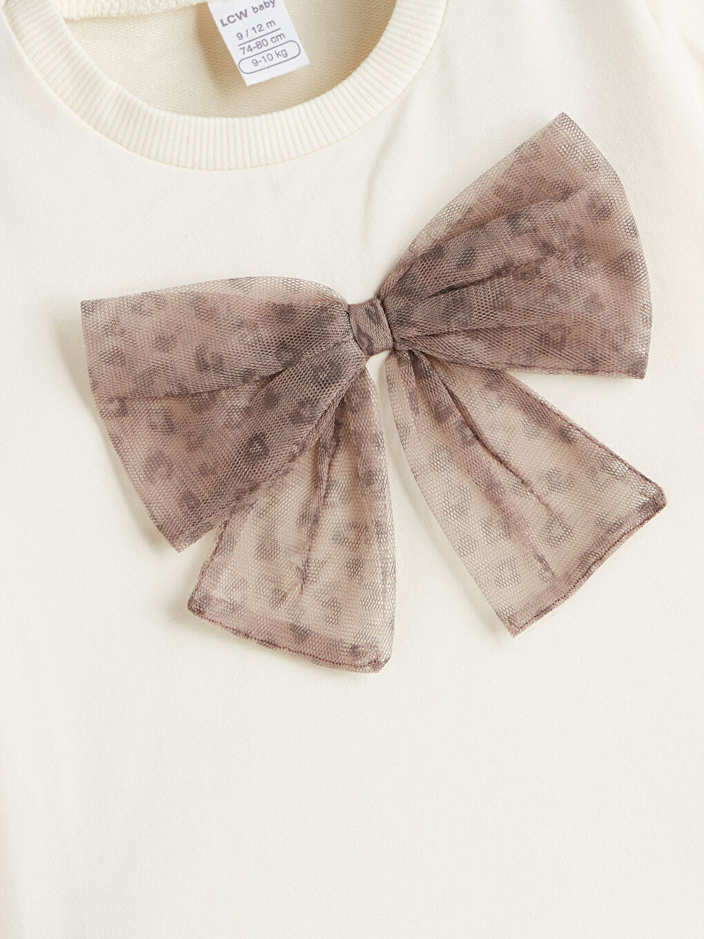 Ekru Bisiklet Yaka Fiyonk Detaylı Kız Bebek Sweatshirt-2