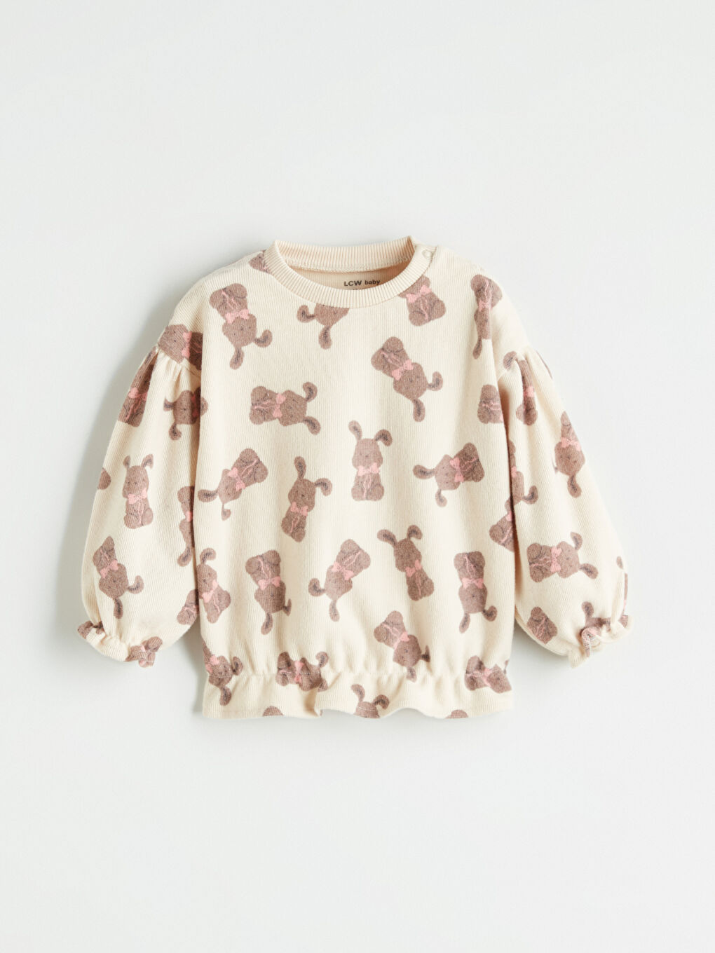 Bej Tavşan Desenli Kız Bebek Sweatshirt