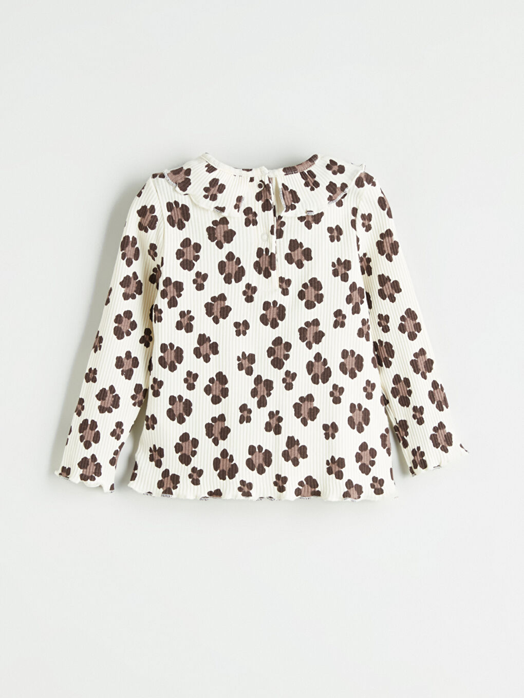 Ekru Bisiklet Yaka Çiçekli Kız Bebek Tişört ve Tayt 2'li Takım-1