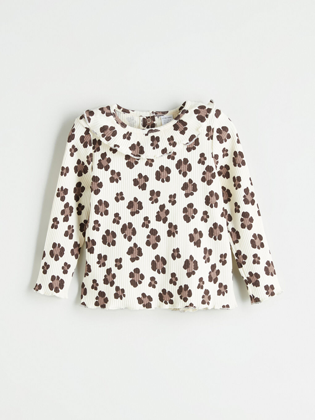 Ekru Bisiklet Yaka Çiçekli Kız Bebek Tişört ve Tayt 2'li Takım-3