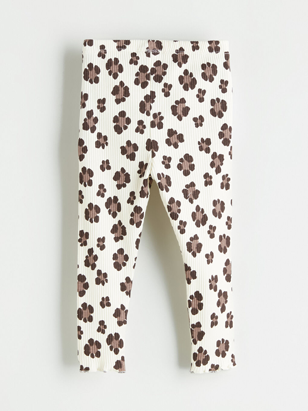 Ekru Bisiklet Yaka Çiçekli Kız Bebek Tişört ve Tayt 2'li Takım-7