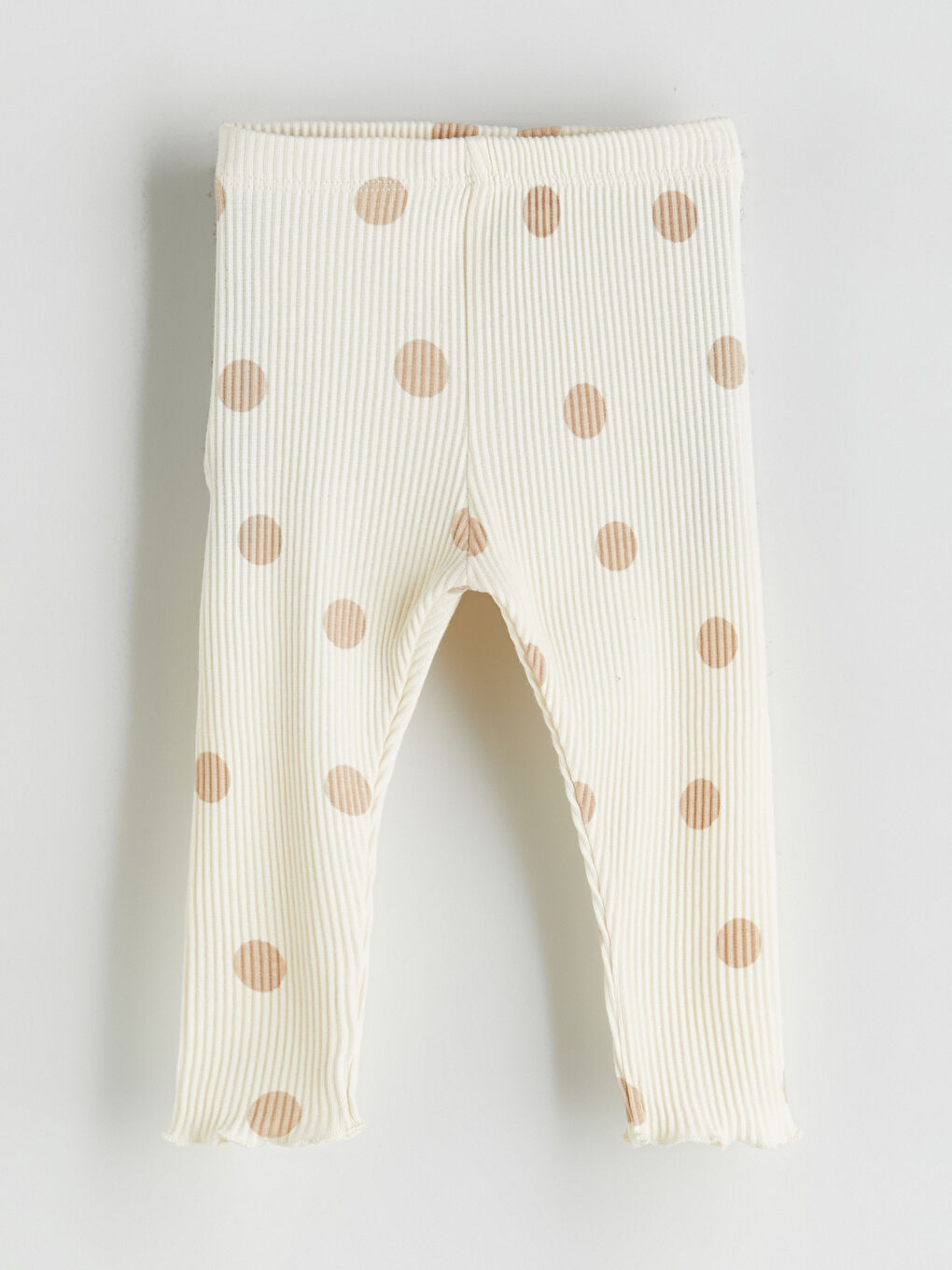Ekru Beli Lastikli Puantiye Desenli Kız Bebek Tayt