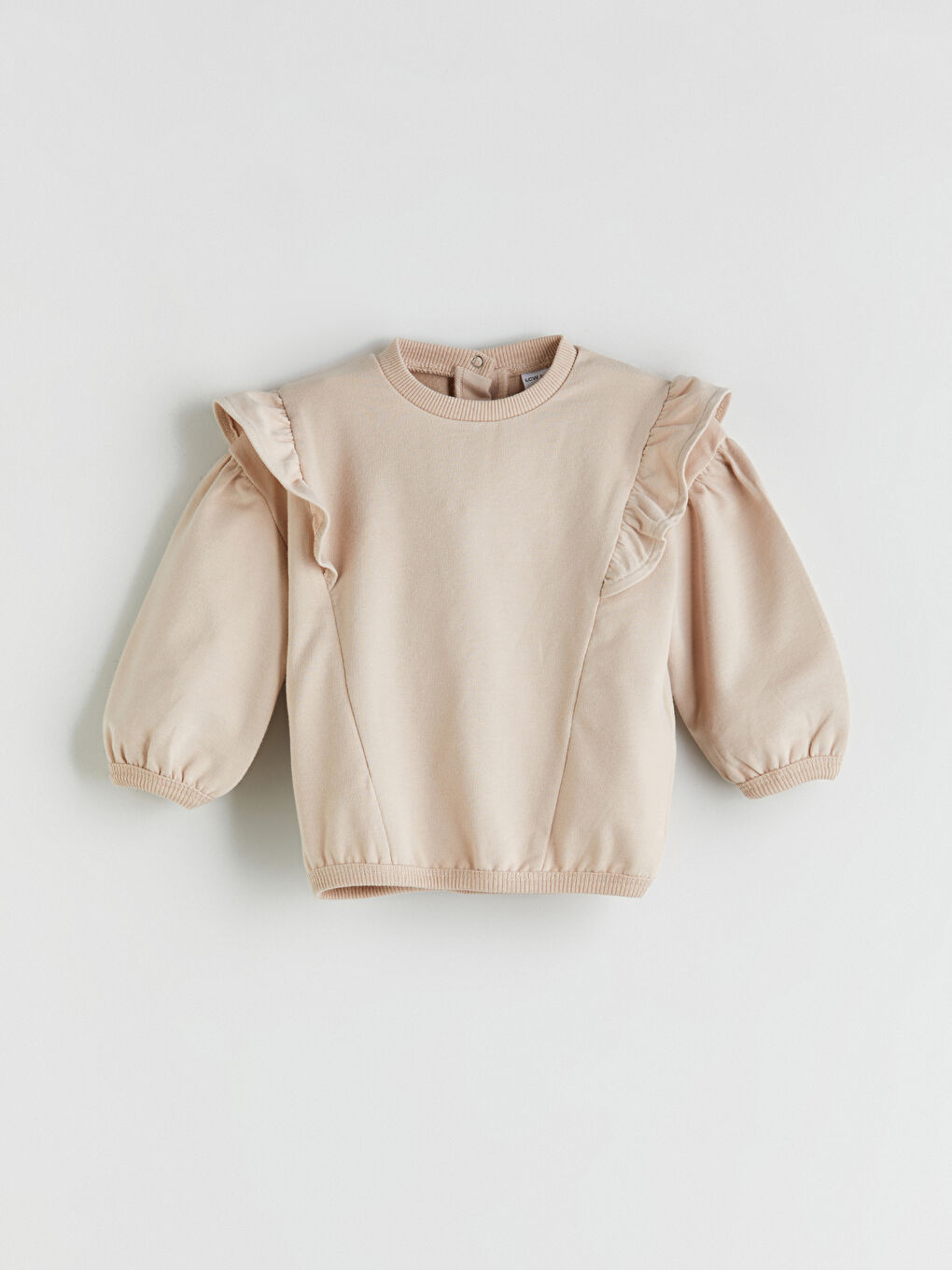 Bej Bisiklet Yaka Kız Bebek Sweatshirt