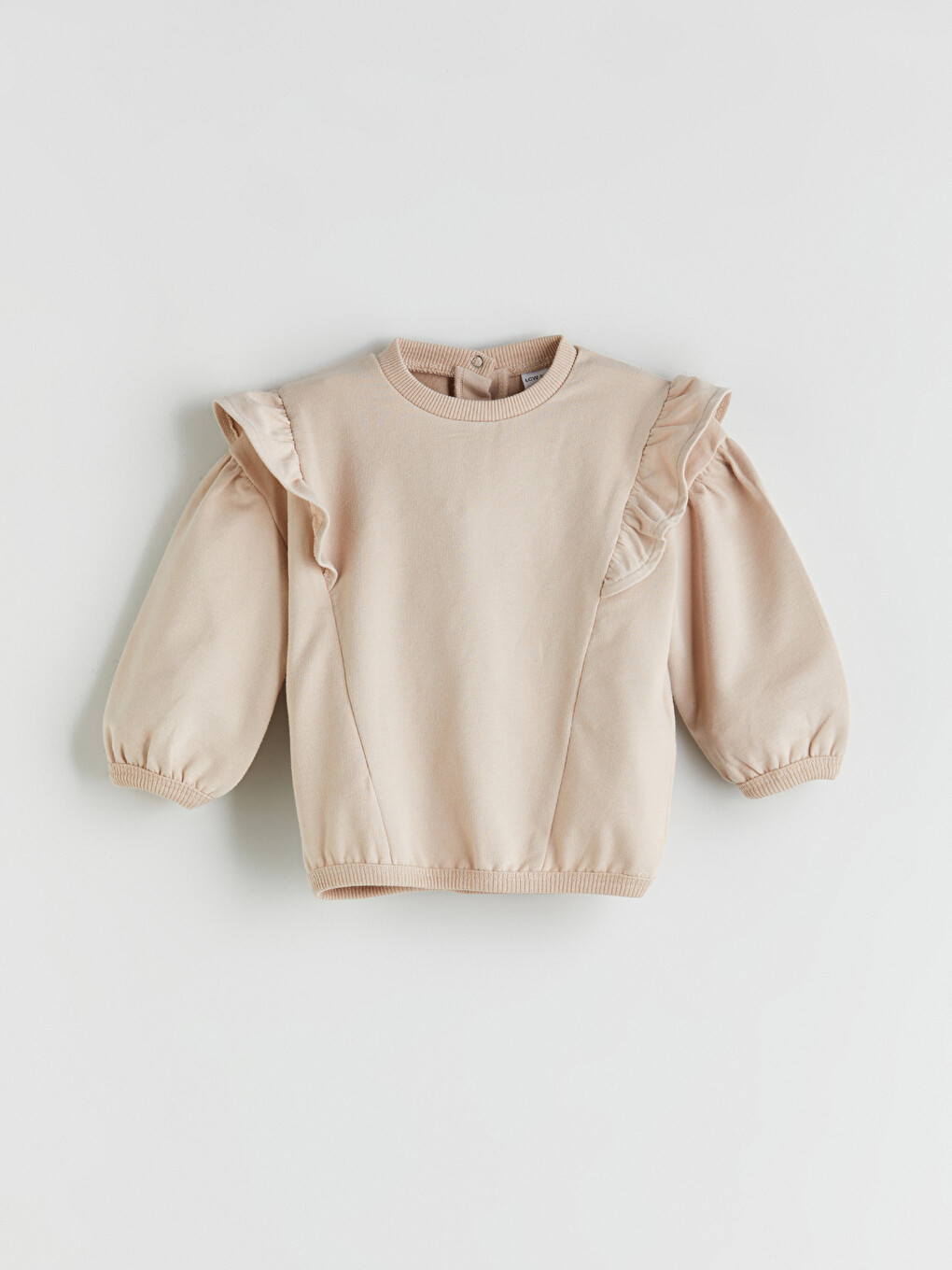 Bej Bisiklet Yaka Uzun Kollu Kız Bebek Sweatshirt Ve Tayt 2'li Takım-1