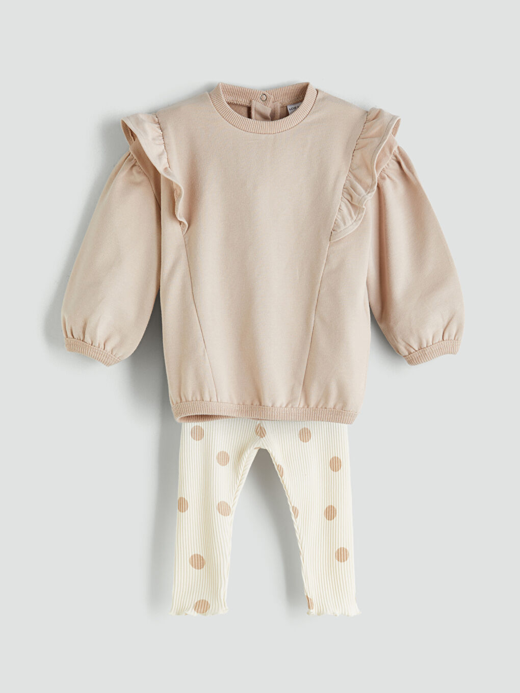 LCW Kids Crew Neck Long Sleeve Baby Girls' Sweatshirt and Tights 2 Pack Set -W53849Z1-FNR