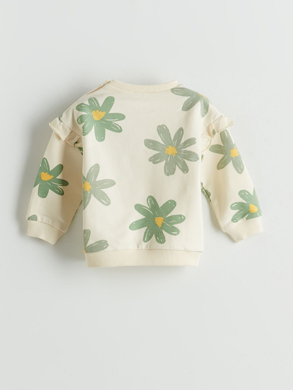 Ekru Bisiklet Yaka Çiçekli Kız Bebek Sweatshirt	-1