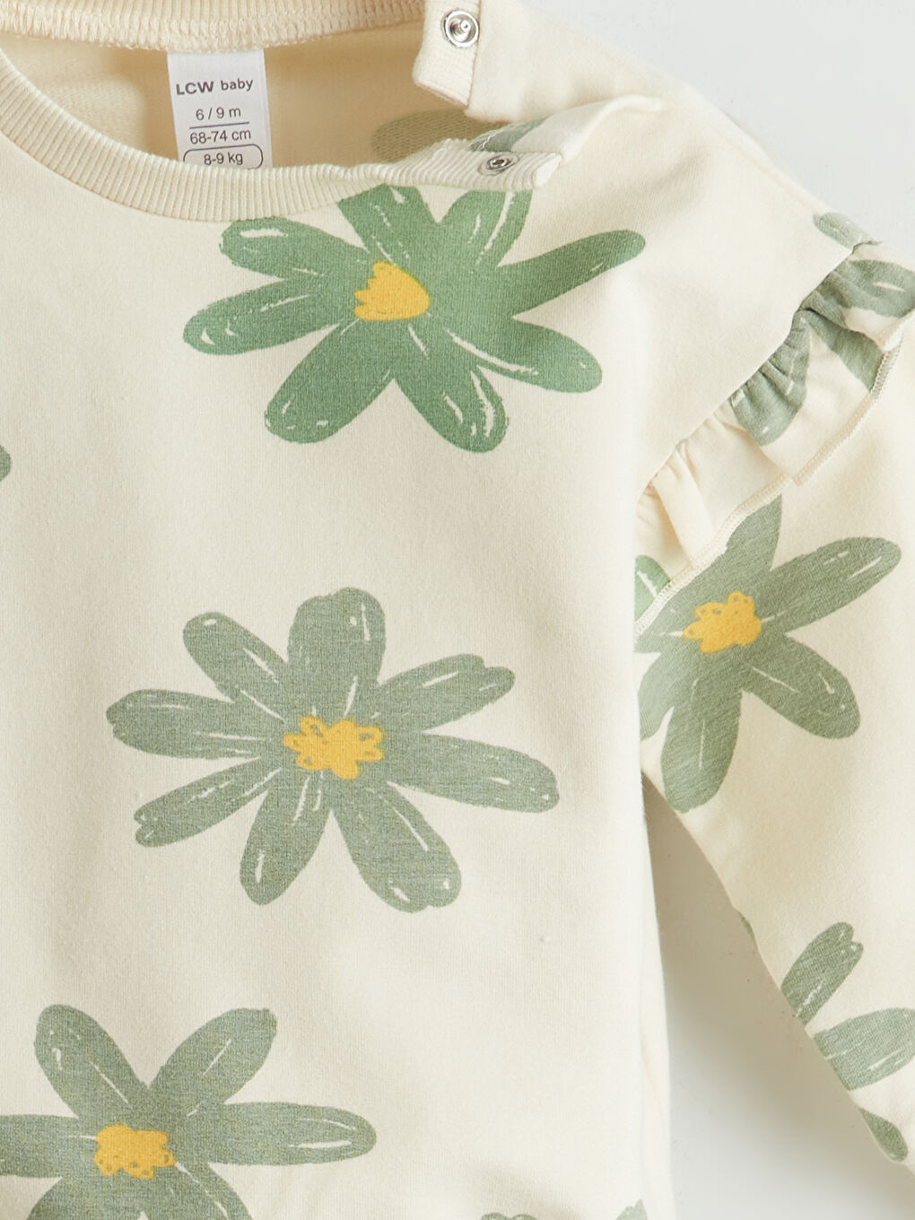 Ekru Bisiklet Yaka Çiçekli Kız Bebek Sweatshirt	-2