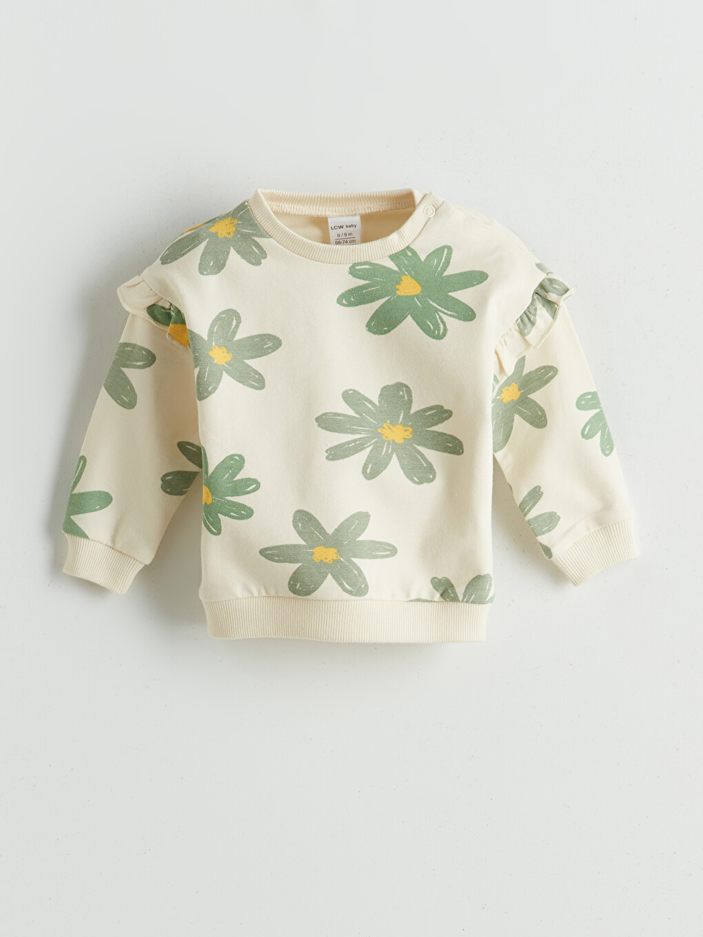 Ekru Çiçekli Kız Bebek Sweatshirt Ve Pantolon 2'li Takım-1