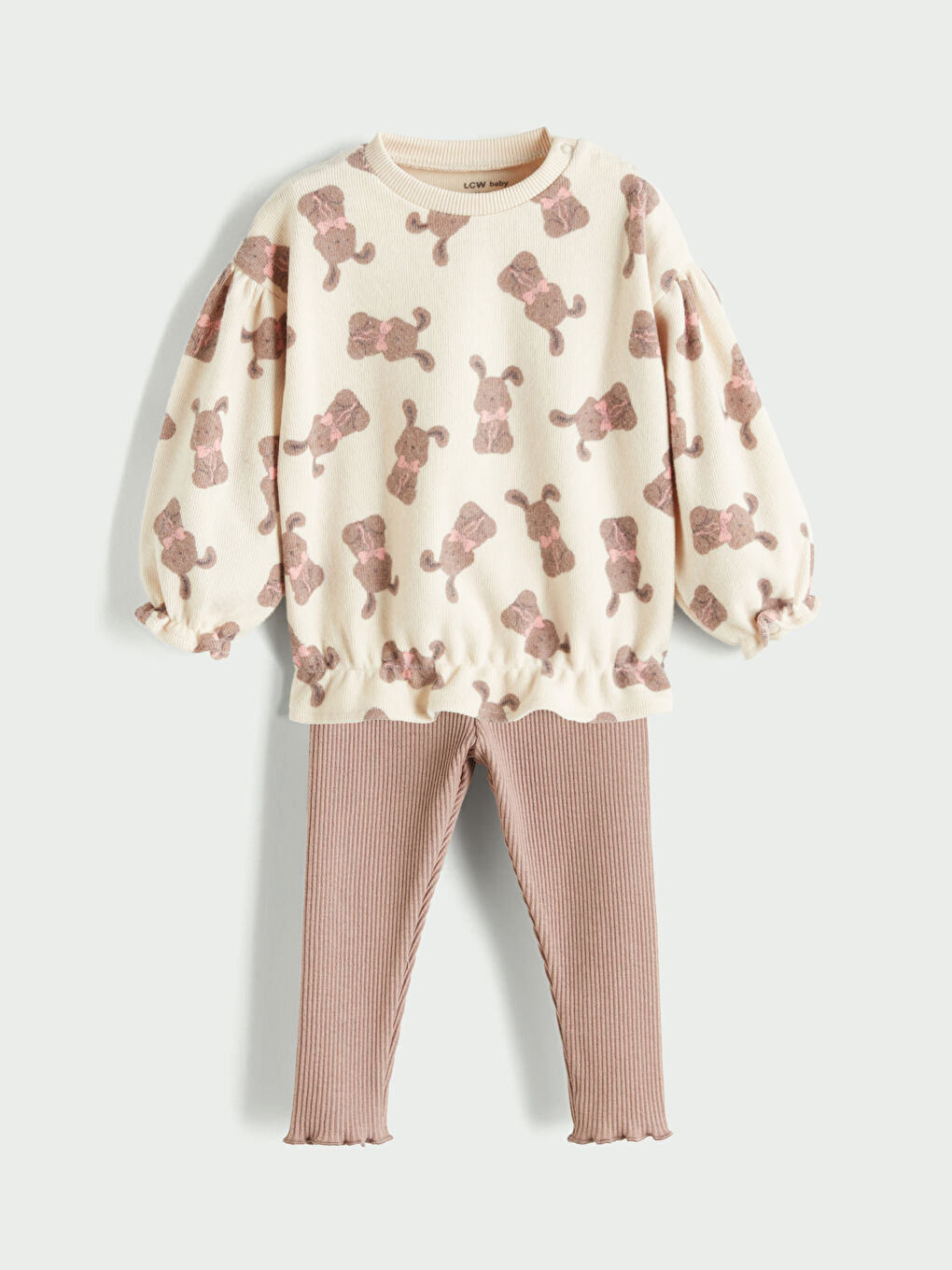 LCW baby Crew Neck Baby Girls' Sweatshirt and Leggings 2 Pack -W53884Z1-LQA
