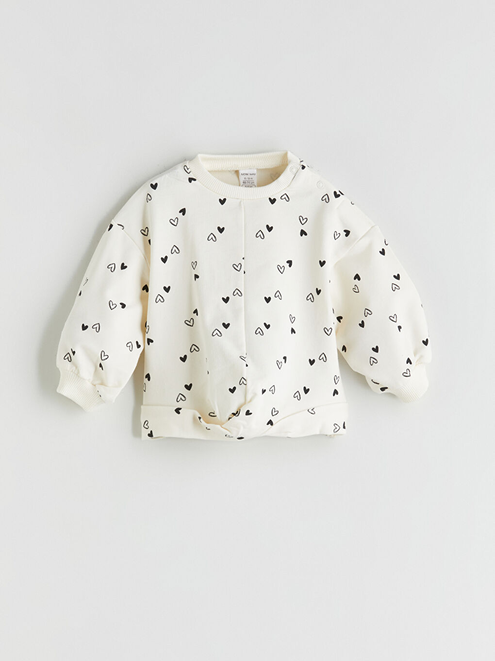 Ekru Kalp Baskılı Kız Bebek Sweatshirt