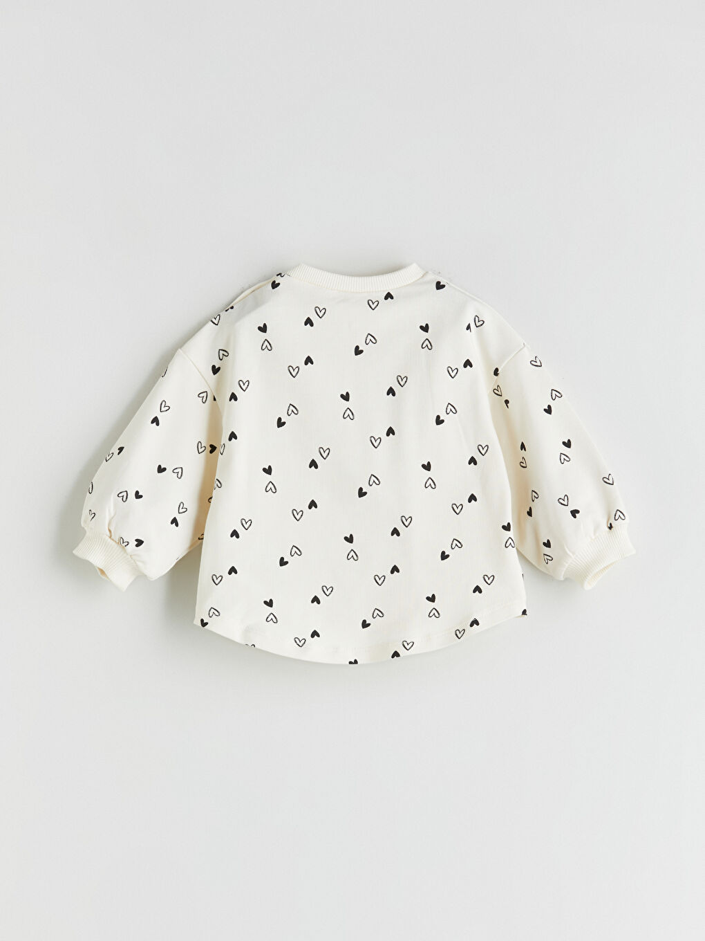 Ekru Kalp Baskılı Kız Bebek Sweatshirt-1
