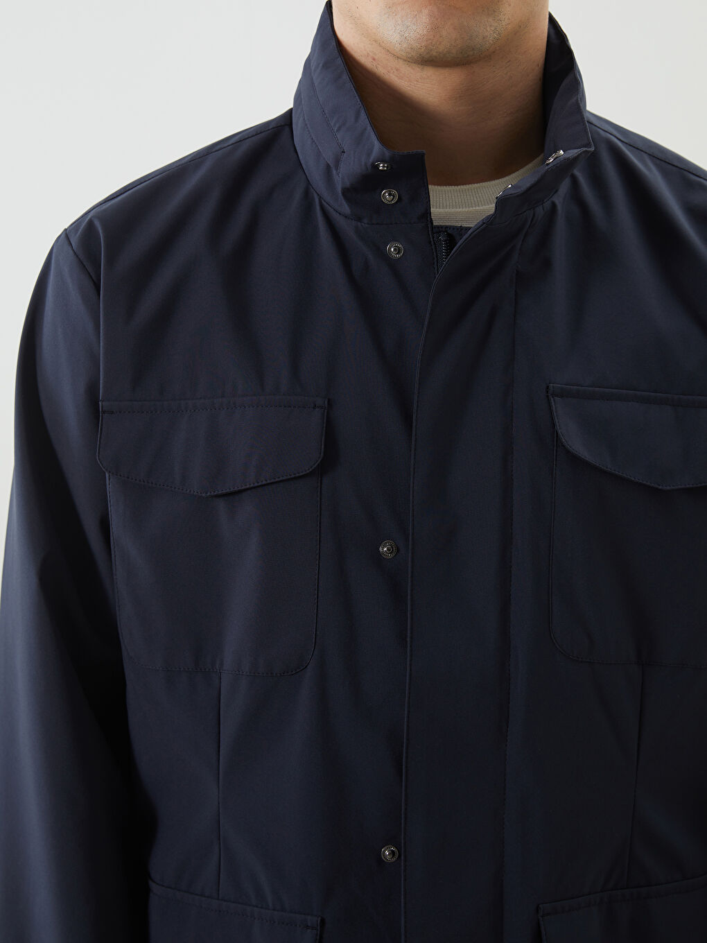 Lacivert Standart Kalıp Dik Yaka Erkek Mont-2