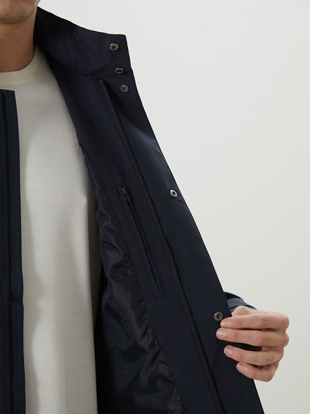 Lacivert Standart Kalıp Dik Yaka Erkek Mont-3