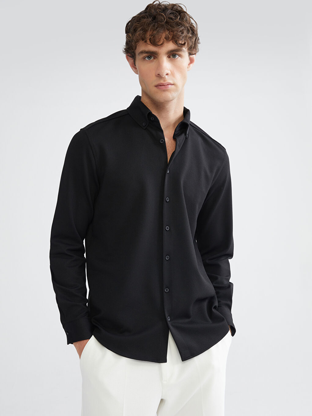 Siyah Slim Fit Uzun Kollu Erkek Gömlek