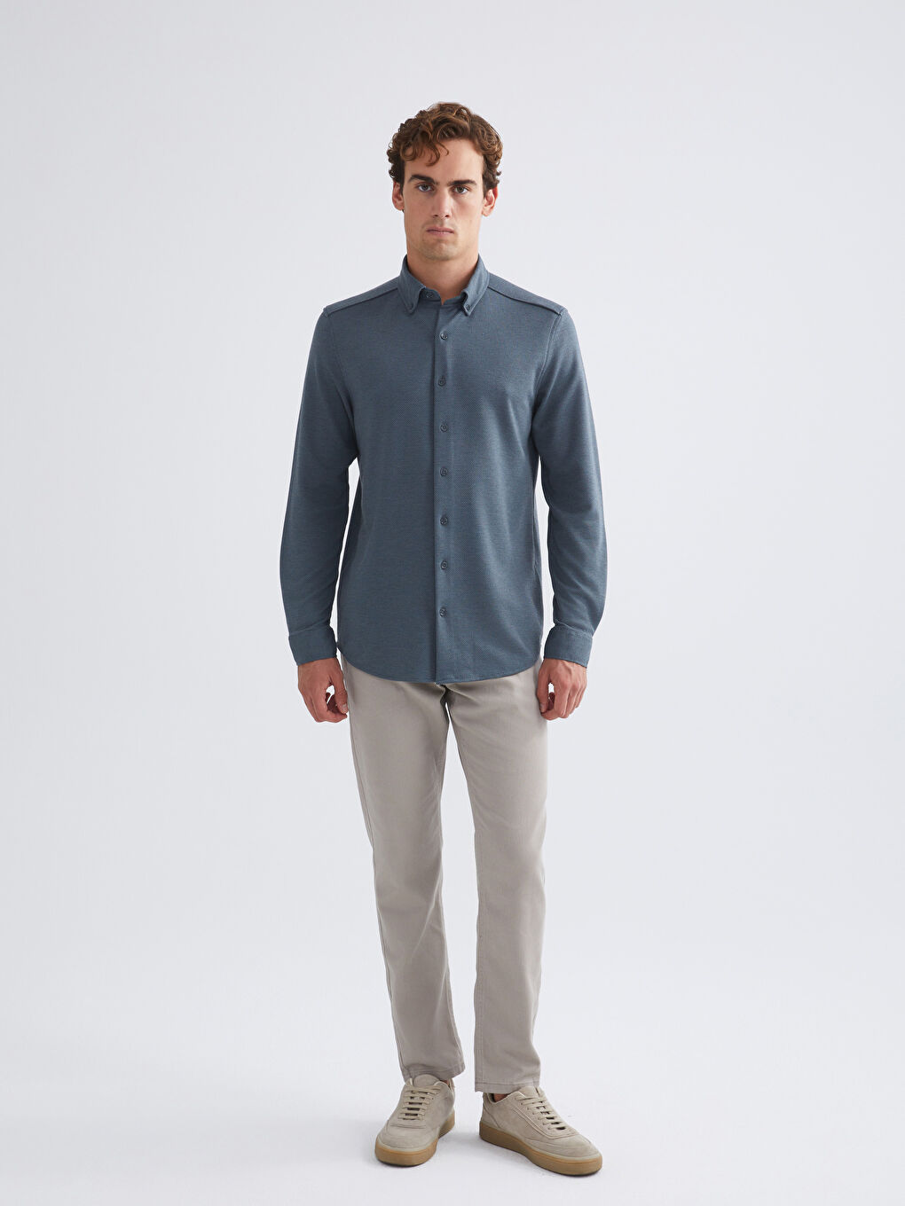 Yeşil Slim Fit Uzun Kollu Erkek Gömlek-1