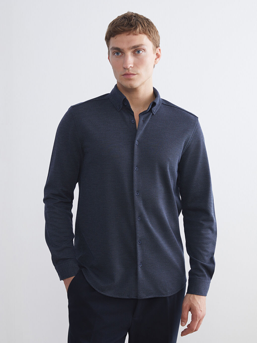 Lacivert Slim Fit Uzun Kollu Erkek Gömlek