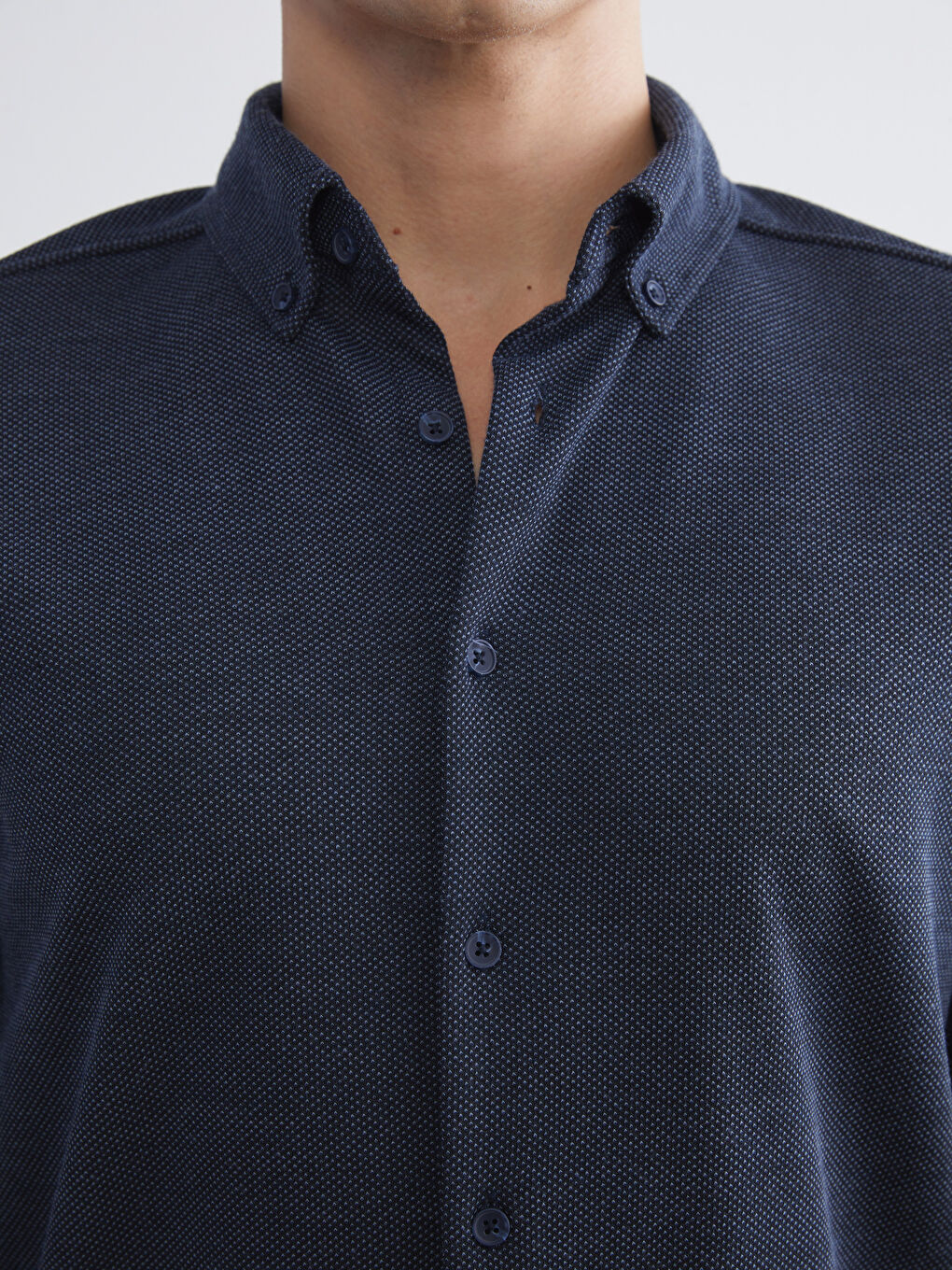 Lacivert Slim Fit Uzun Kollu Erkek Gömlek-2